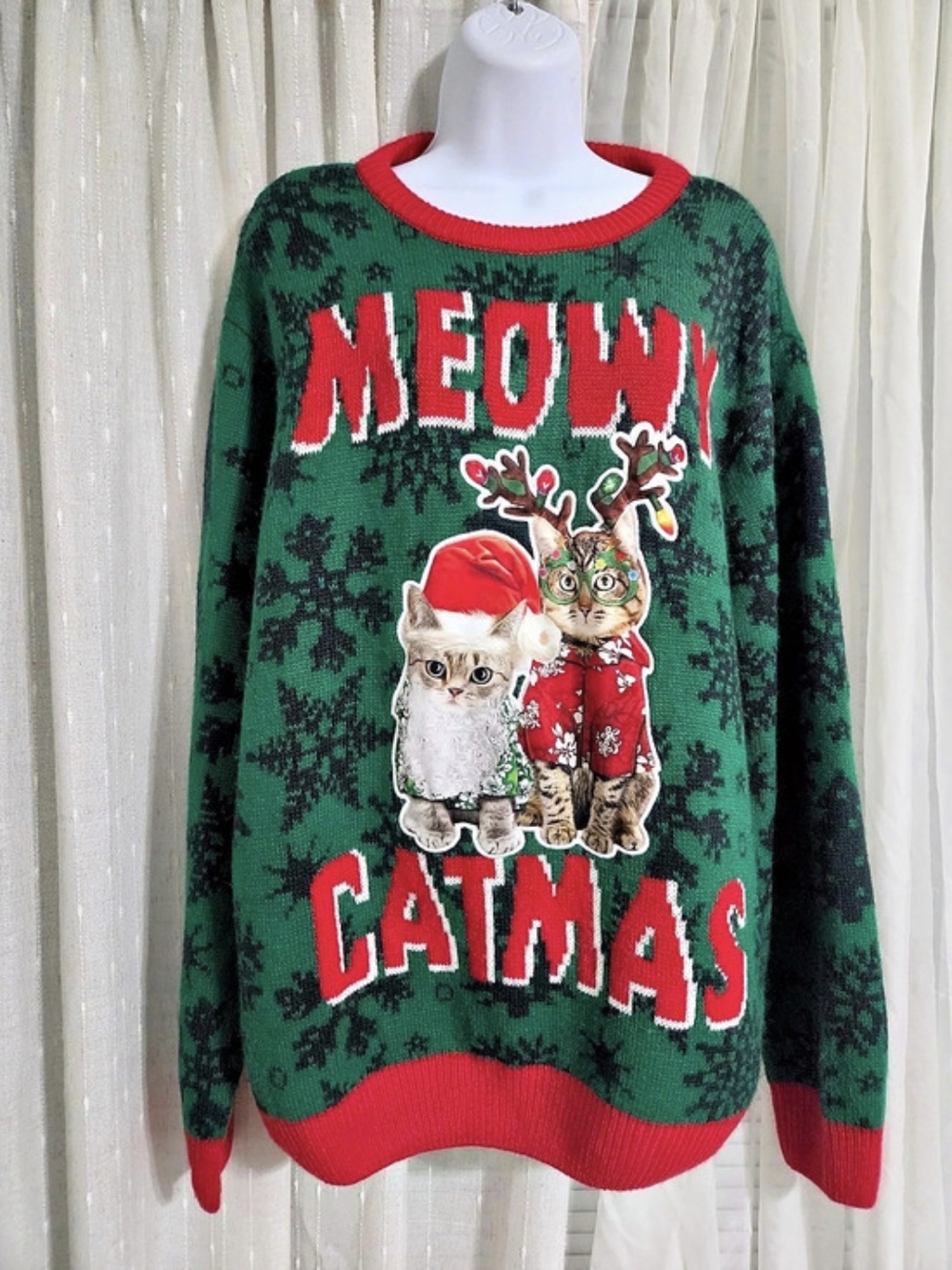 Party Animal Merry Catmas sweater Cat Christmas Sweater Green Red XL